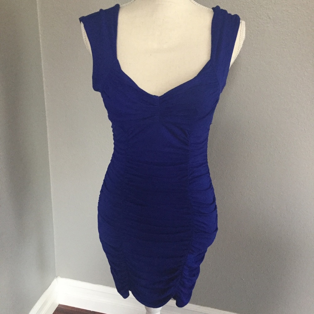Forever 21 blue ruched bodycon dress